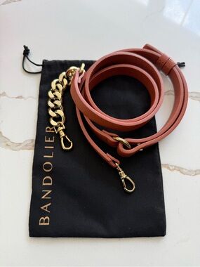 NWOT! Bandolier Coral Leather Crossbody Strap with Gold Chain